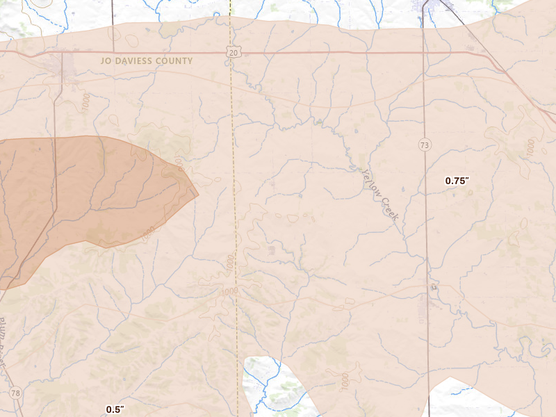 Radar-estimated hail-size map of the storm over Kent, IL