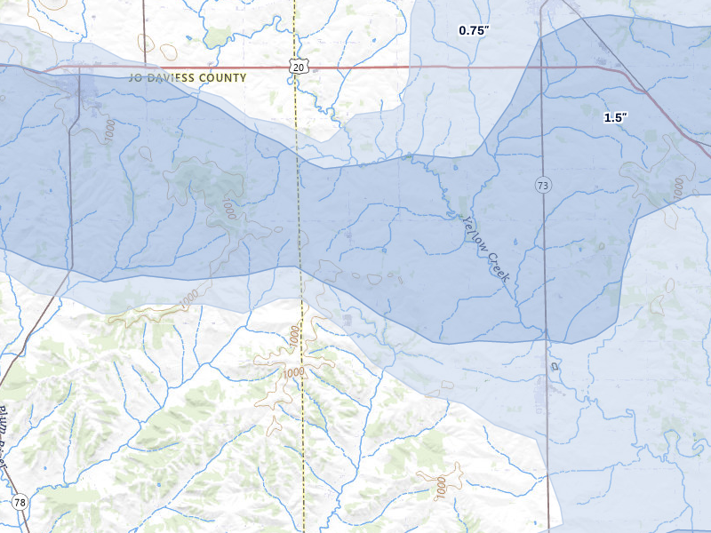 NEXRAD radar-signature map of the hail storm over Kent, IL on Jul 3, 2026