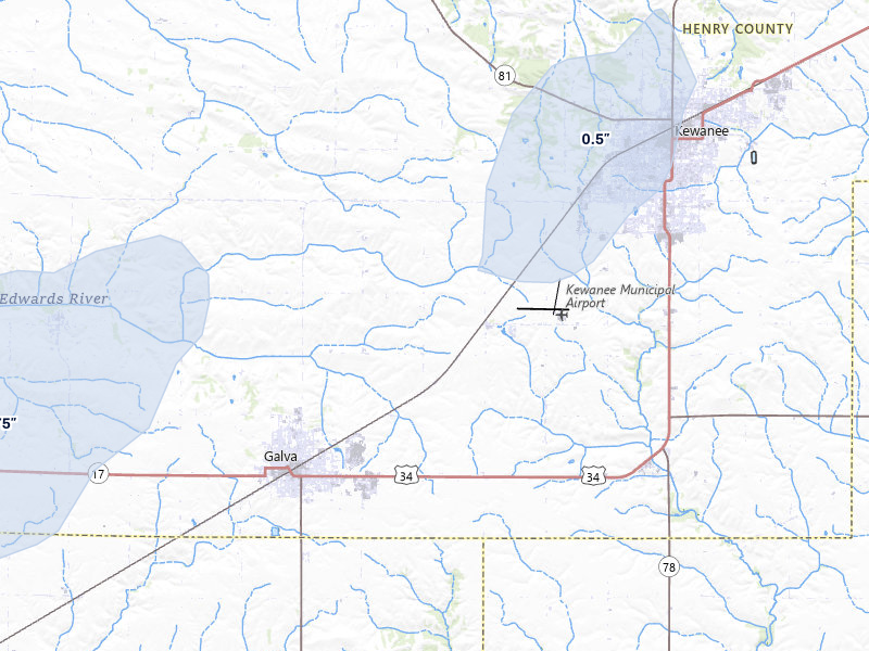 NEXRAD radar-signature map of the hail storm over Kewanee, IL on Jul 3, 2026