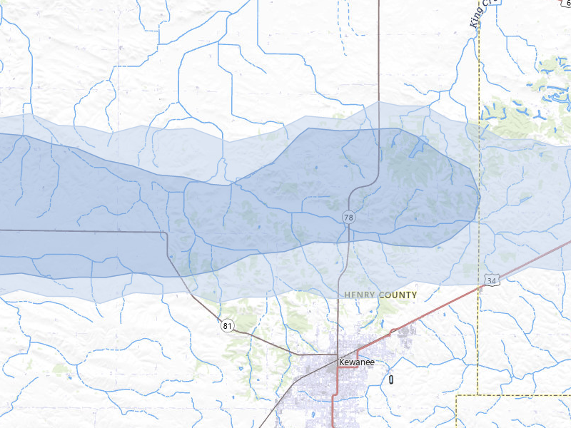 NEXRAD radar-signature map of the hail storm over Kewanee, IL on Aug 9, 2026