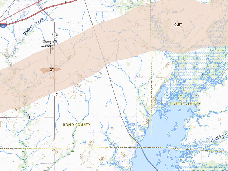 Radar-estimated hail-size map of the storm over Keyesport, IL