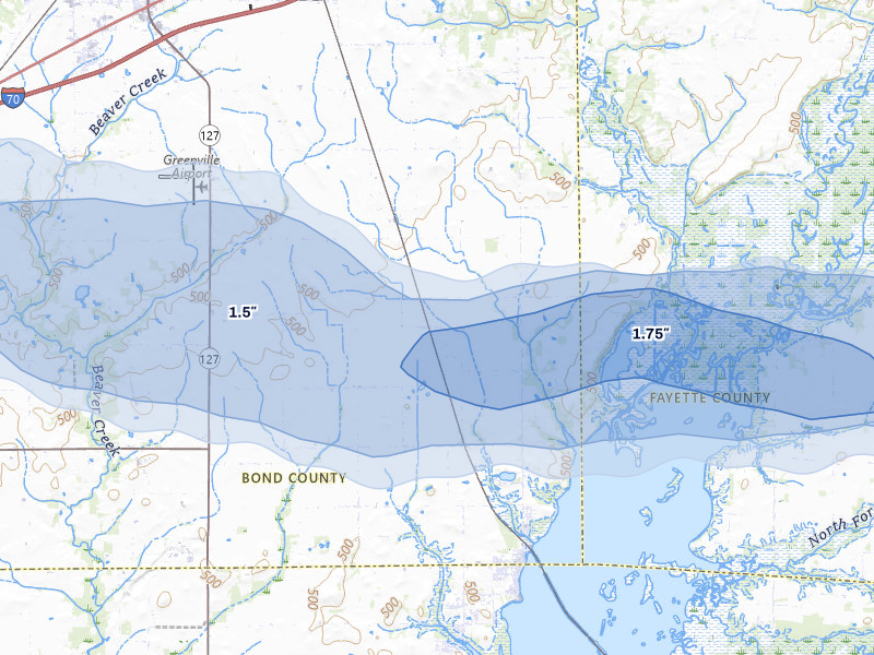 NEXRAD radar-signature map of the hail storm over Keyesport, IL on Mar 22, 2026