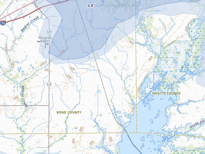 NEXRAD radar-signature map of the hail over Keyesport, IL