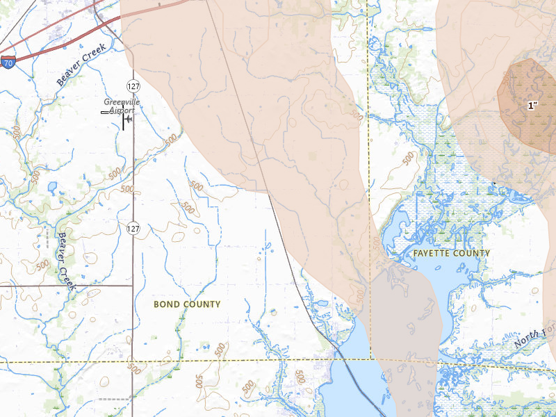 Radar-estimated hail-size map of the storm over Keyesport, IL on Aug 21, 2026