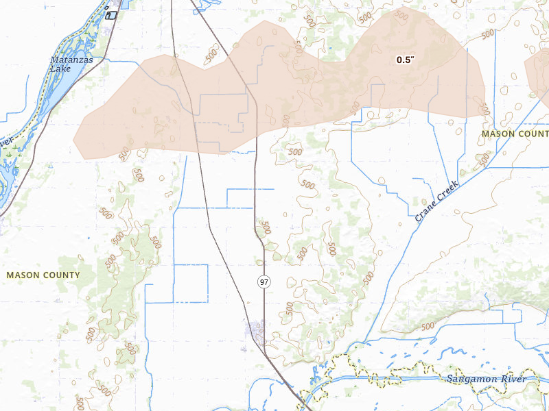 Radar-estimated hail-size map of the storm over Kilbourne, IL on Mar 31, 2026