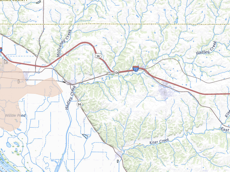 Radar-estimated hail-size map of the storm over Kinderhook, IL on May 14, 2026
