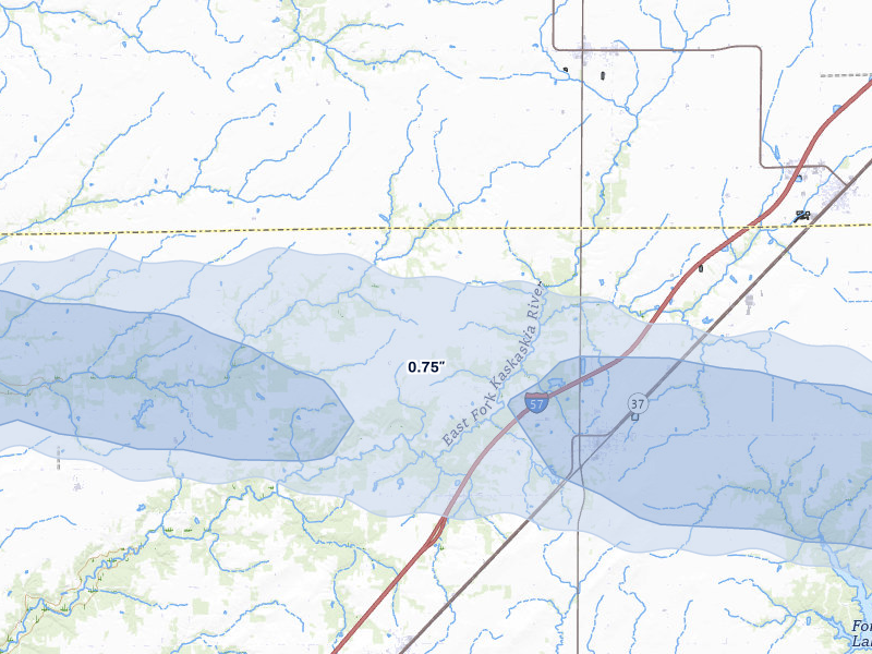 NEXRAD radar-signature map of the hail storm over Kinmundy, IL on Mar 22, 2026
