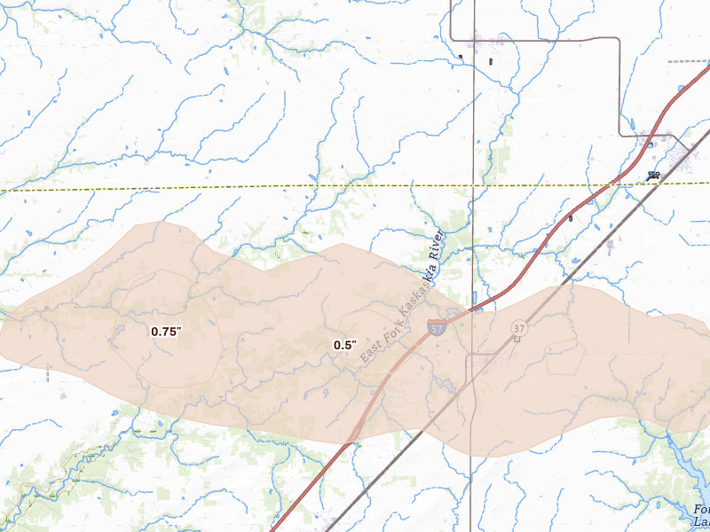 Radar-estimated hail-size map of the storm over Kinmundy, IL