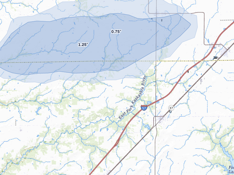 NEXRAD radar-signature map of the hail storm over Kinmundy, IL on Jul 3, 2026