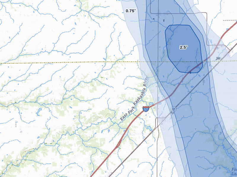 NEXRAD radar-signature map of the hail storm over Kinmundy, IL on Jul 26, 2026