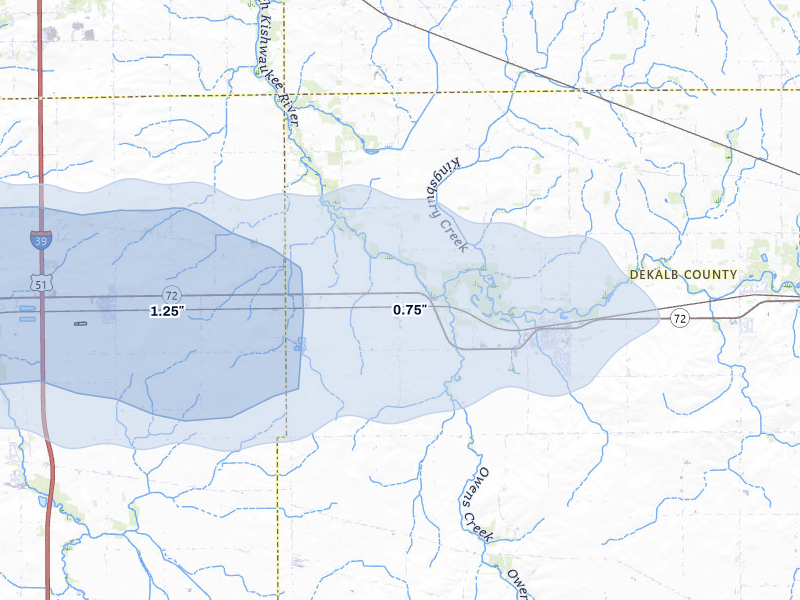 NEXRAD radar-signature map of the hail storm over Kirkland, IL on Mar 30, 2026