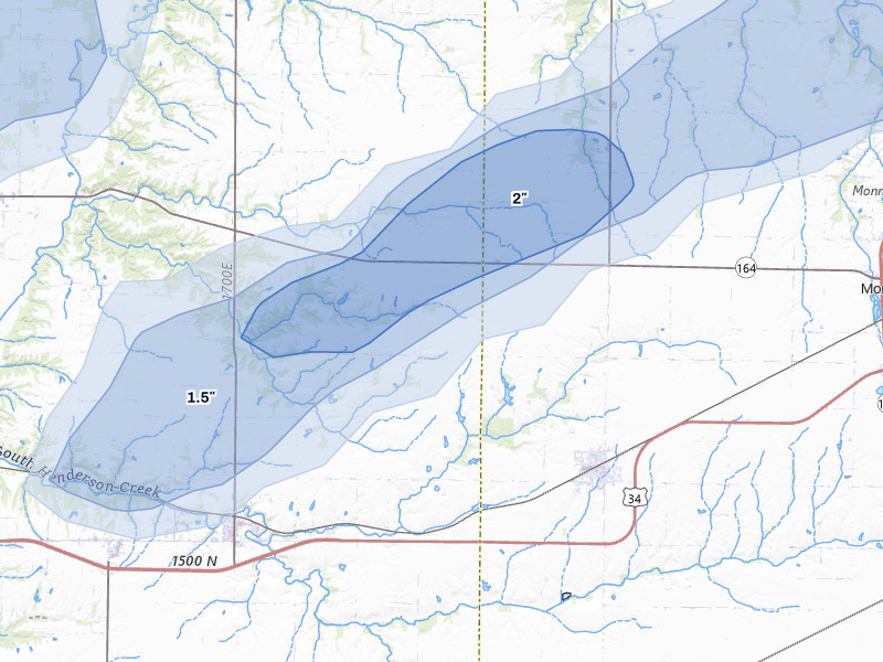NEXRAD radar-signature map of the hail over Kirkwood, IL