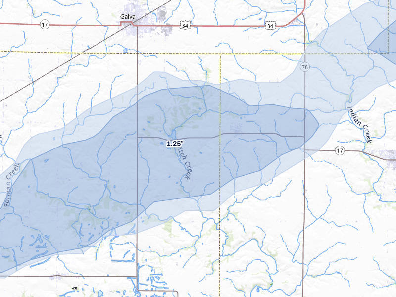 NEXRAD radar-signature map of the hail storm over La Fayette, IL on Apr 2, 2026