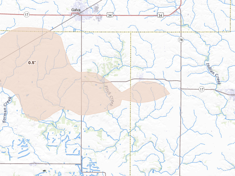 Radar-estimated hail-size map of the storm over La Fayette, IL on May 15, 2026