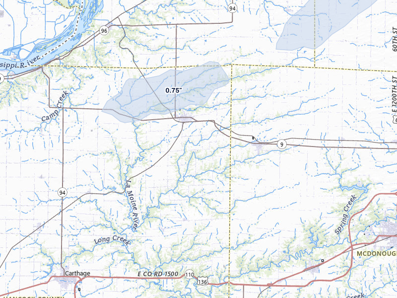 NEXRAD radar-signature map of the hail over La Harpe, IL