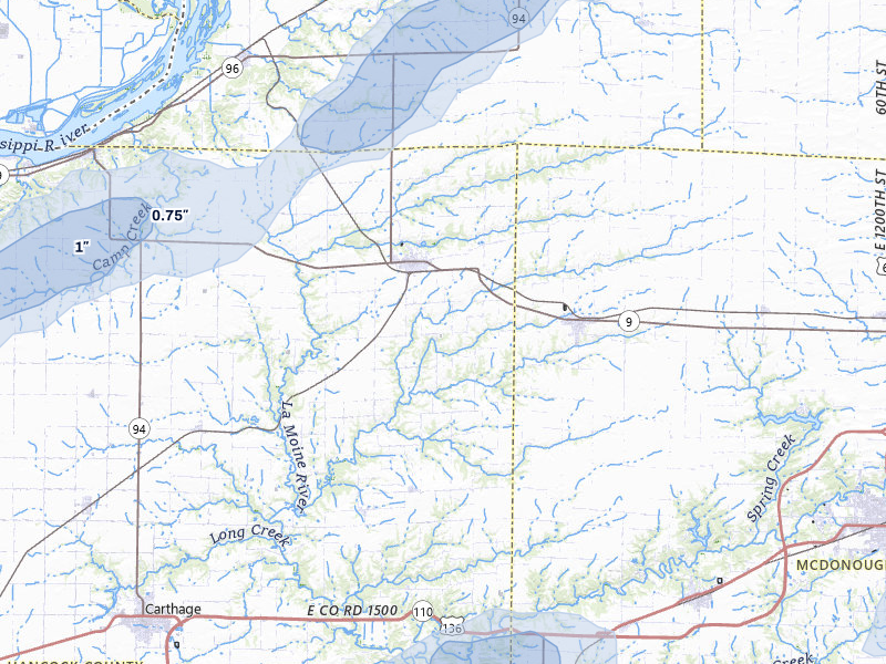 NEXRAD radar-signature map of the hail storm over La Harpe, IL on Apr 2, 2026