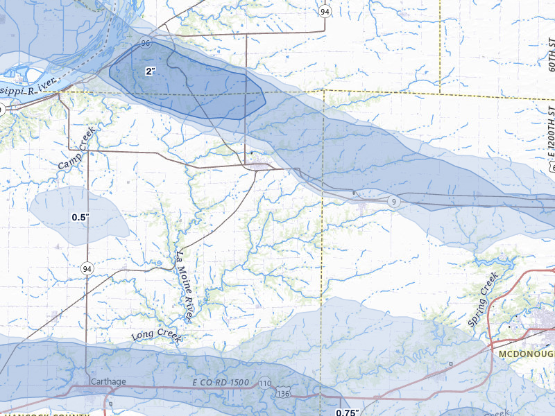 NEXRAD radar-signature map of the hail storm over La Harpe, IL on May 4, 2026