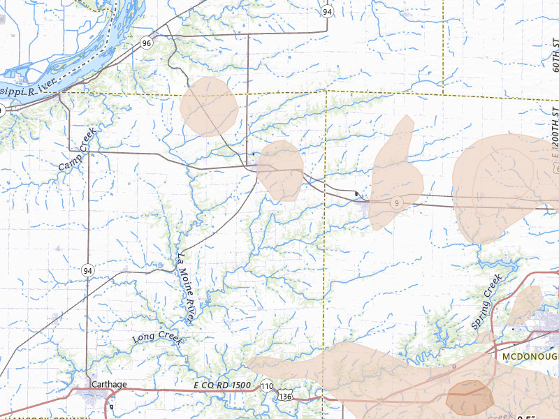 Radar-estimated hail-size map of the storm over La Harpe, IL on Jun 17, 2026