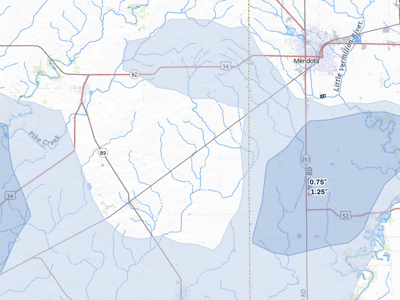 NEXRAD radar-signature map of the hail storm over La Moille, IL on Jul 3, 2026