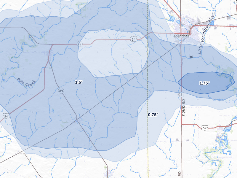 NEXRAD radar-signature map of the hail storm over La Moille, IL on Aug 11, 2026