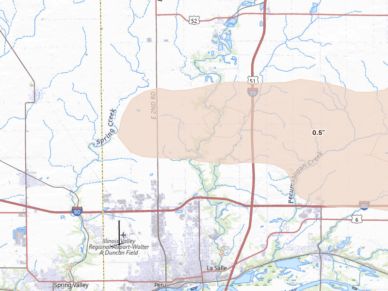 Radar-estimated hail-size map of the storm over La Salle, IL on May 4, 2026