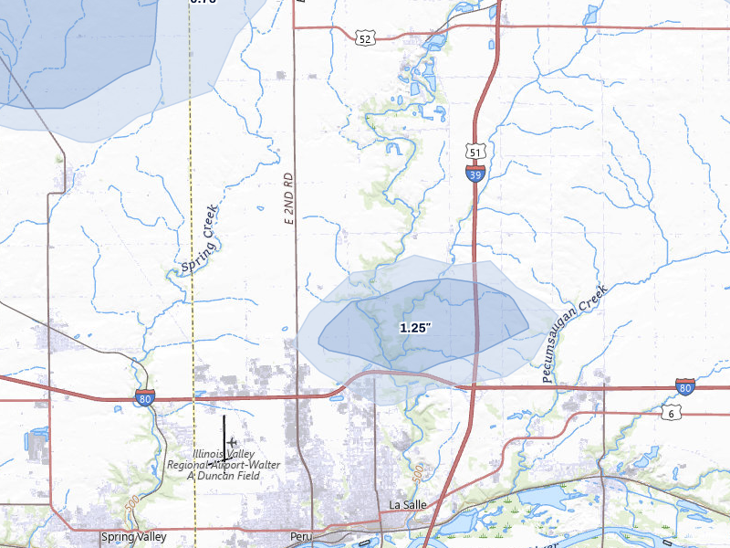 NEXRAD radar-signature map of the hail storm over La Salle, IL on Aug 11, 2026
