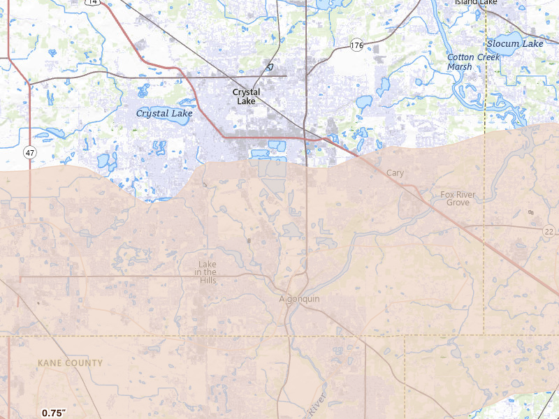 Radar-estimated hail-size map of the storm over Lake In The Hills, IL