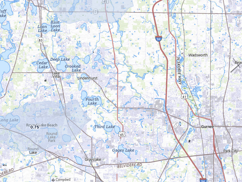 NEXRAD radar-signature map of the hail over Lake Villa, IL
