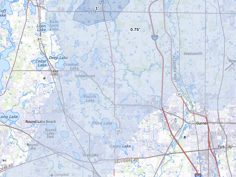 NEXRAD radar-signature map of the hail over Lake Villa, IL