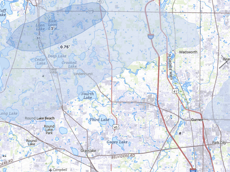 NEXRAD radar-signature map of the hail storm over Lake Villa, IL on Jul 3, 2026