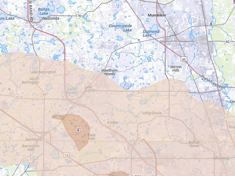 Radar-estimated hail-size map of the storm over Lake Zurich, IL