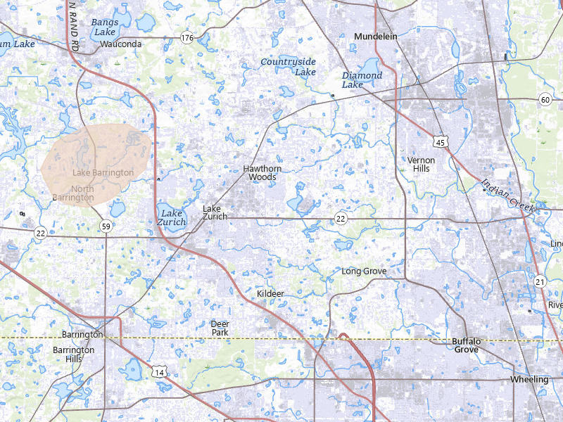 Radar-estimated hail-size map of the storm over Lake Zurich, IL on Jul 3, 2026