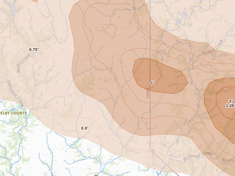 Radar-estimated hail-size map of the storm over Lakewood, IL on Jun 17, 2026
