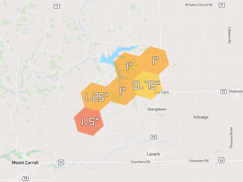 Hail map of Lanark, IL on Jul 3, 2026, hail up to 1.5"