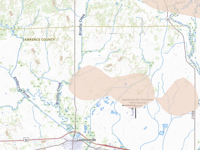 Radar-estimated hail-size map of the storm over Lawrenceville, IL on Mar 4, 2026