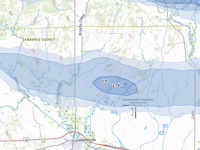 NEXRAD radar-signature map of the hail storm over Lawrenceville, IL on Mar 4, 2026