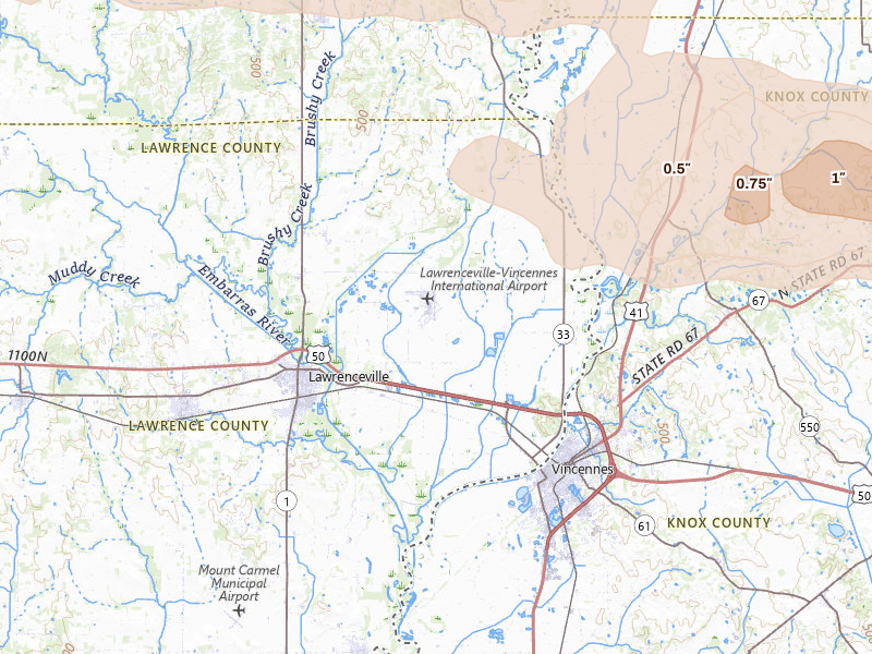 Radar-estimated hail-size map of the storm over Lawrenceville, IL on Mar 22, 2026