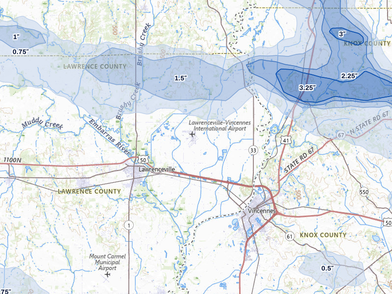 NEXRAD radar-signature map of the hail storm over Lawrenceville, IL on Mar 22, 2026
