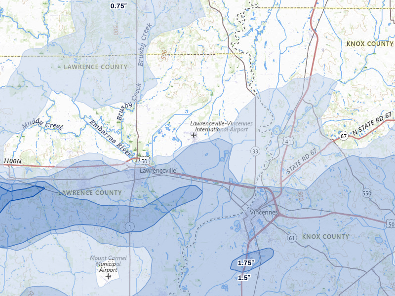 NEXRAD radar-signature map of the hail over Lawrenceville, IL
