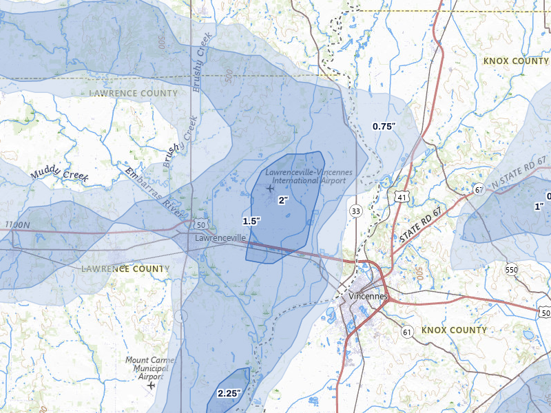 NEXRAD radar-signature map of the hail storm over Lawrenceville, IL on May 16, 2026