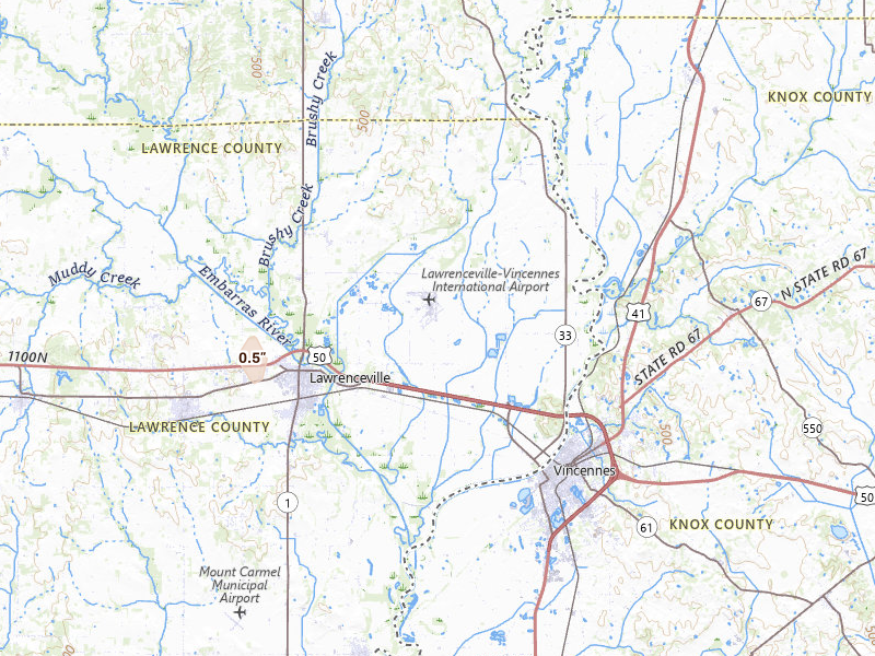 Radar-estimated hail-size map of the storm over Lawrenceville, IL on Jun 1, 2026