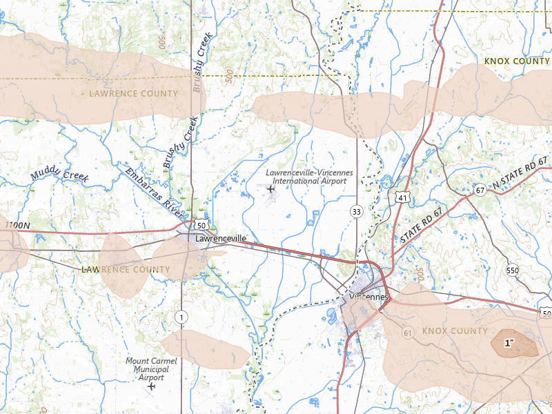Radar-estimated hail-size map of the storm over Lawrenceville, IL