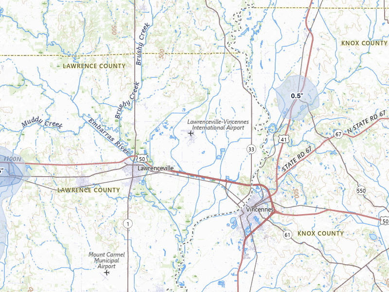 NEXRAD radar-signature map of the hail storm over Lawrenceville, IL on Jul 9, 2026