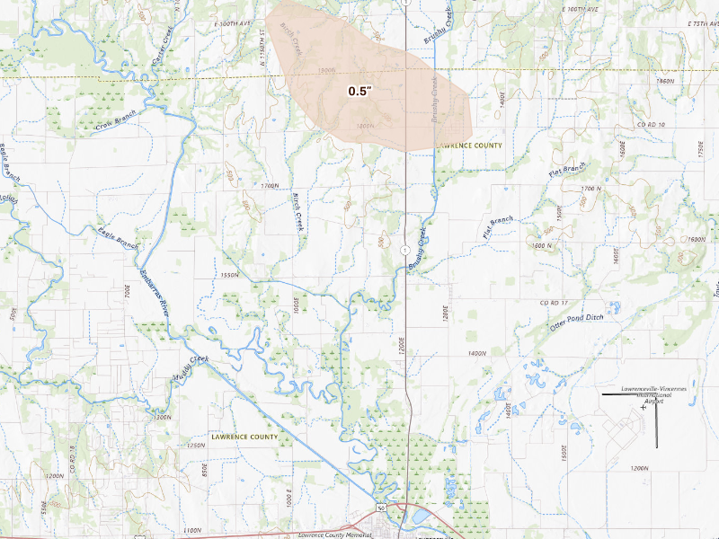 Radar-estimated hail-size map of the storm over Lawrenceville, IL