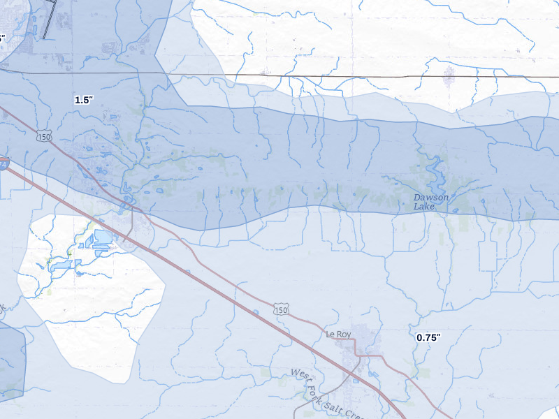 NEXRAD radar-signature map of the hail over Le Roy, IL