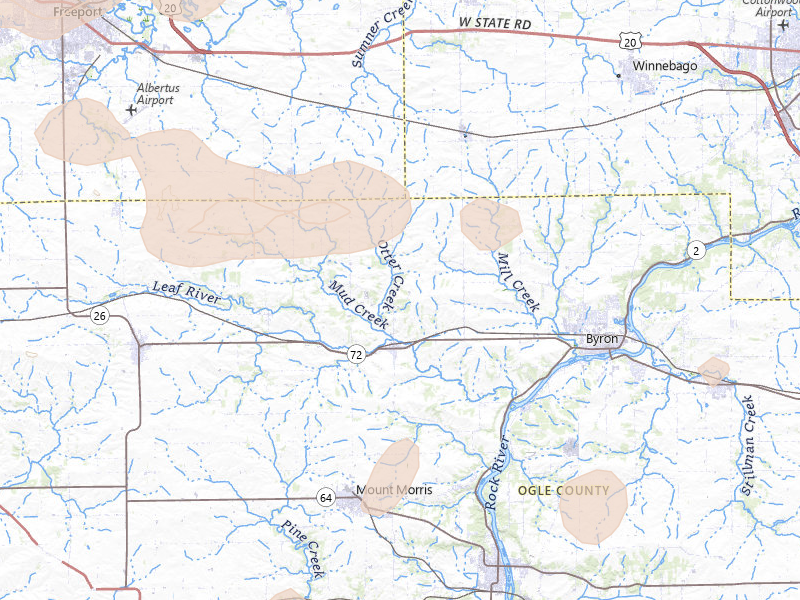 Radar-estimated hail-size map of the storm over Leaf River, IL on Jul 3, 2026