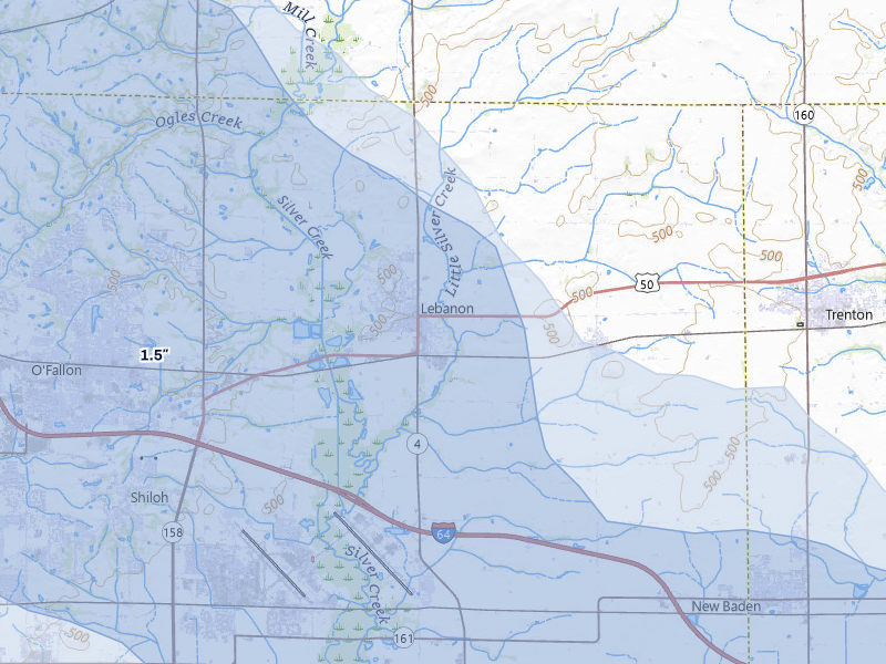 NEXRAD radar-signature map of the hail over Lebanon, IL