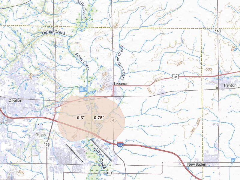 Radar-estimated hail-size map of the storm over Lebanon, IL