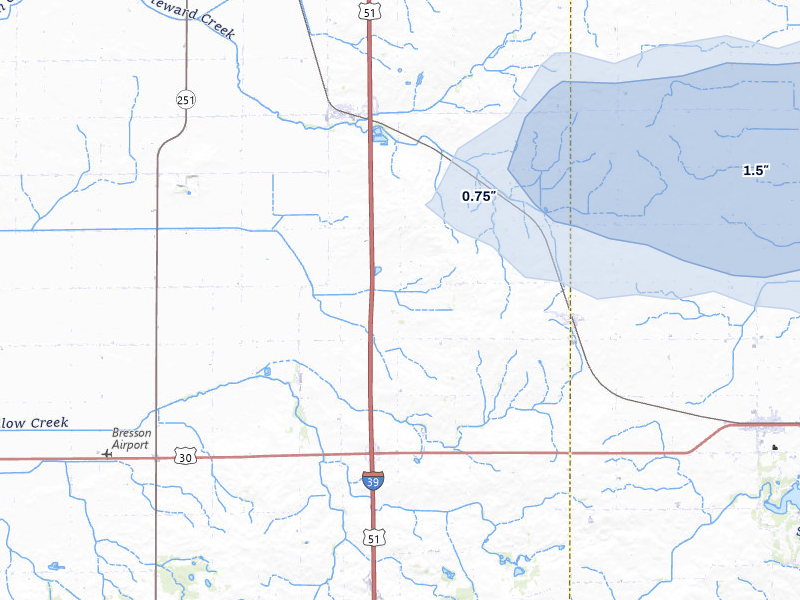 NEXRAD radar-signature map of the hail storm over Lee, IL on Jul 4, 2026