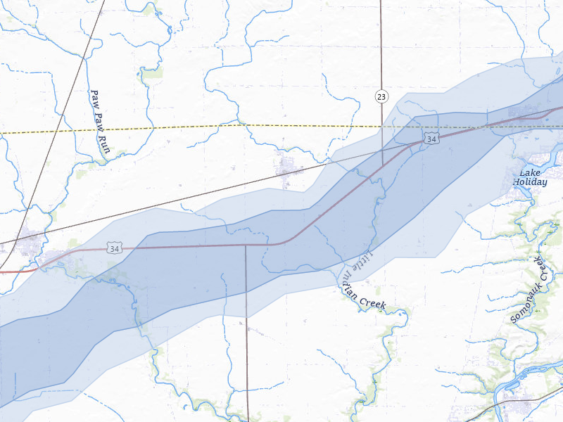 NEXRAD radar-signature map of the hail storm over Leland, IL on Apr 2, 2026